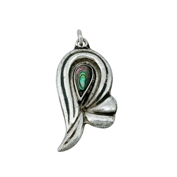 Vintage Mexico Taxco ACA Sterling Silver 925 Abalone Abstract Pendant - Picture 2 of 7